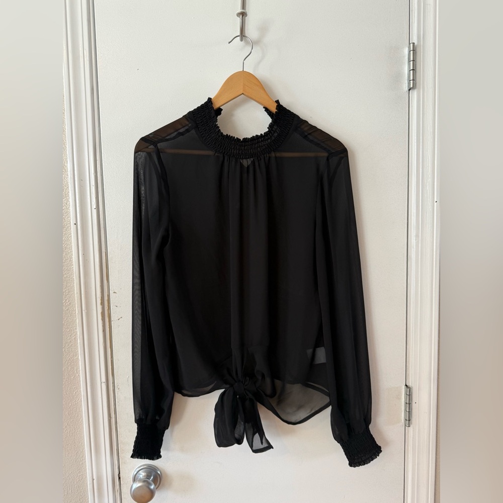 Express Mesh Black Long Sleeve Blouse